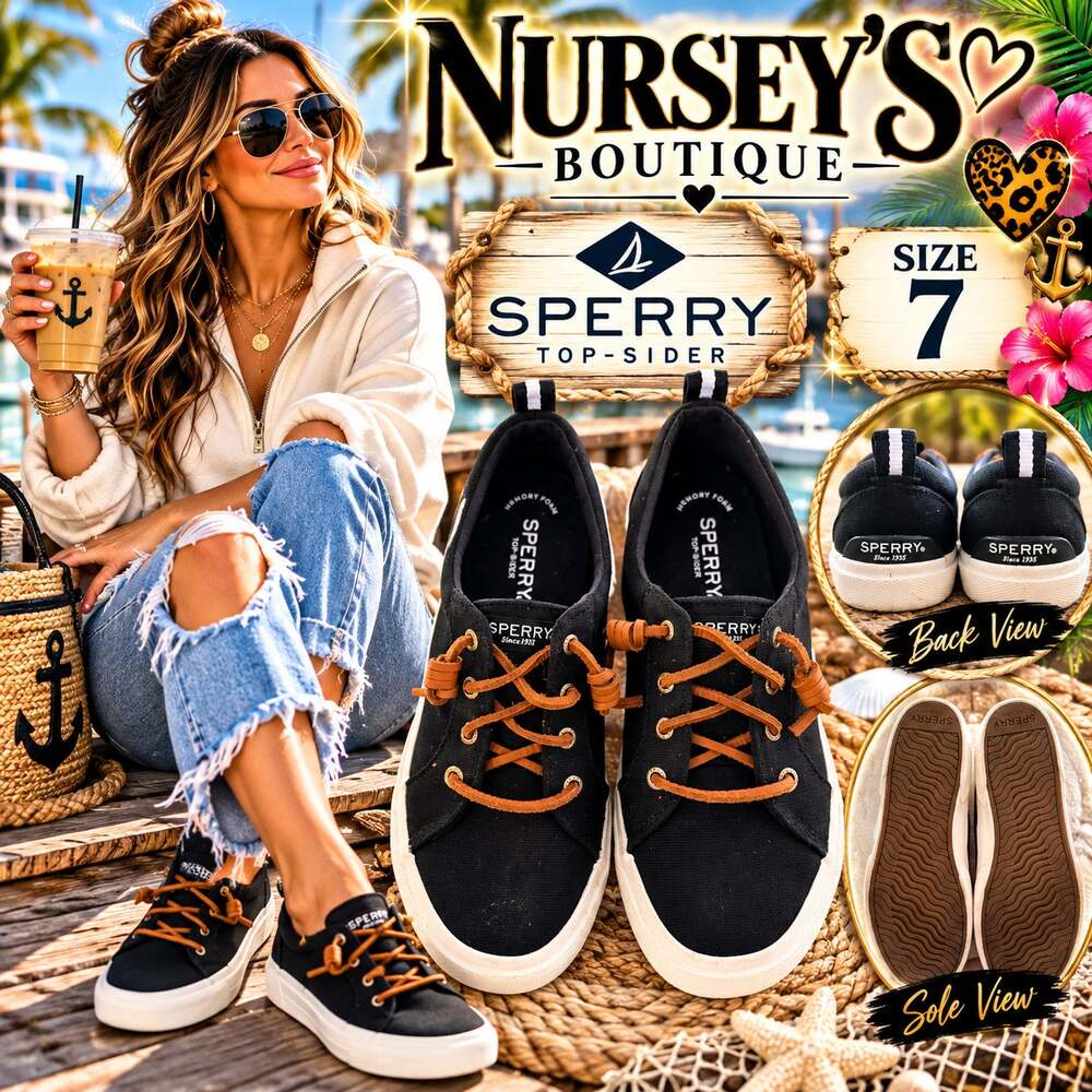 Sperry Pier Wave Women's Size 7 Black Canvas Leather Lace Sneakers STS84627